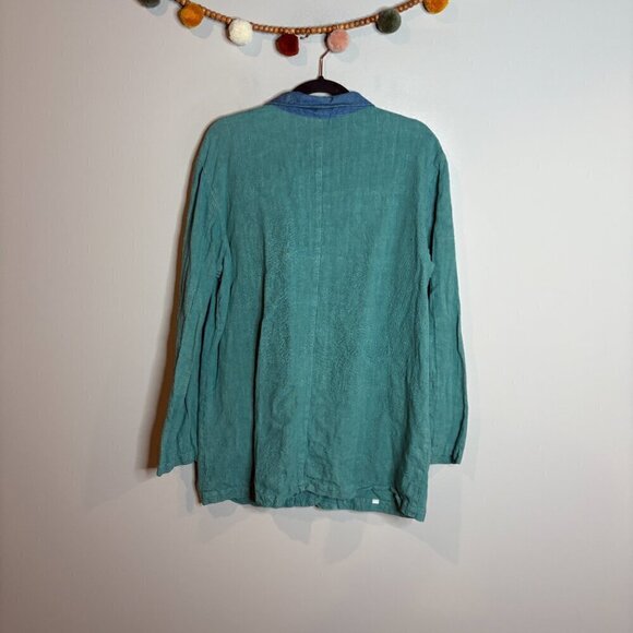 Cottagecore linen teal button down tunic jacket - Picture 4 of 4